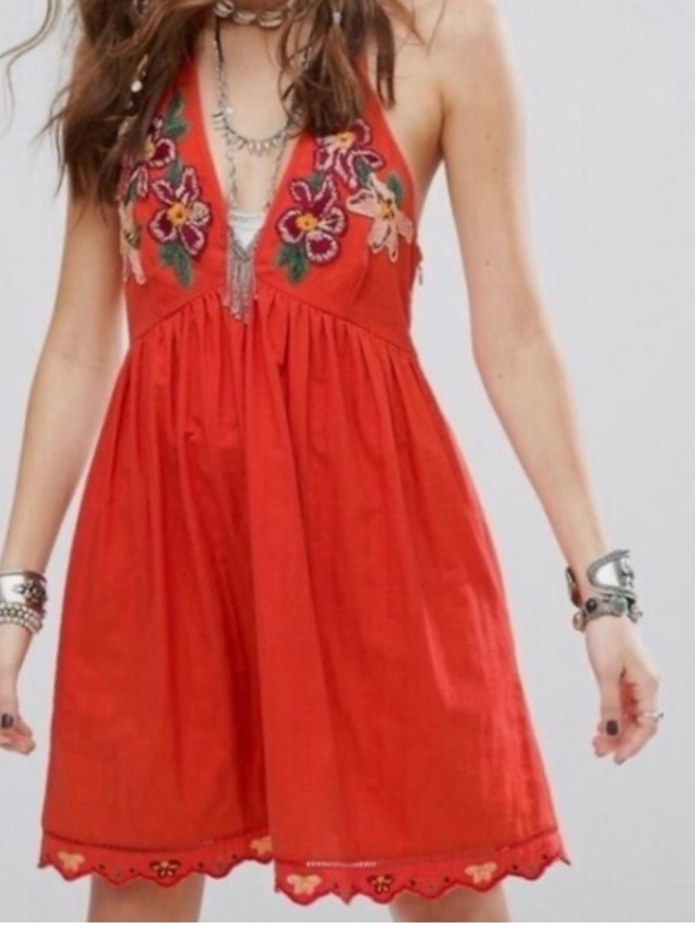 Free People Love & Flowers Embroidered Sundress Size Medium w/pockets!